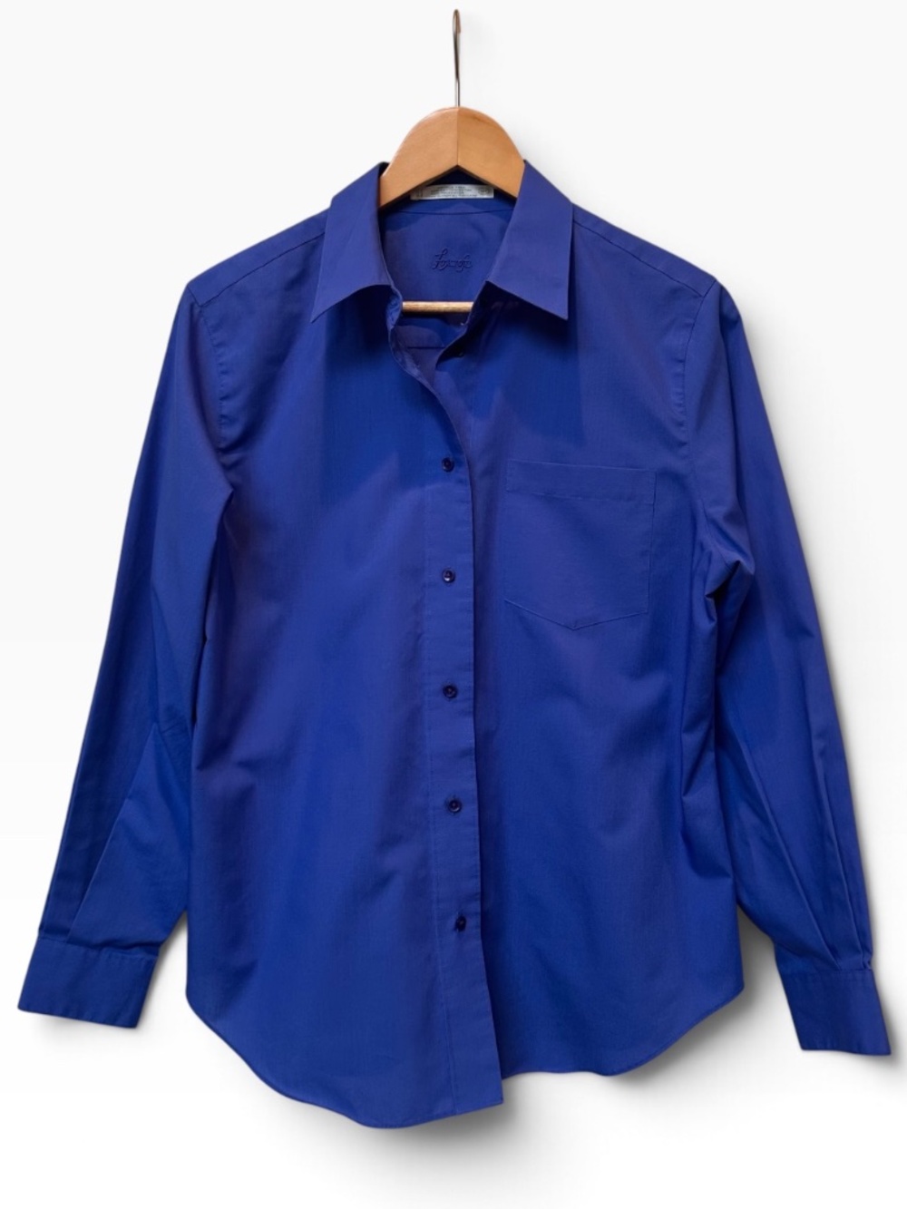 Foxcroft Womens Royal Blue Wrinkle Free Long Sleeve Button Down Shirt Size 12p